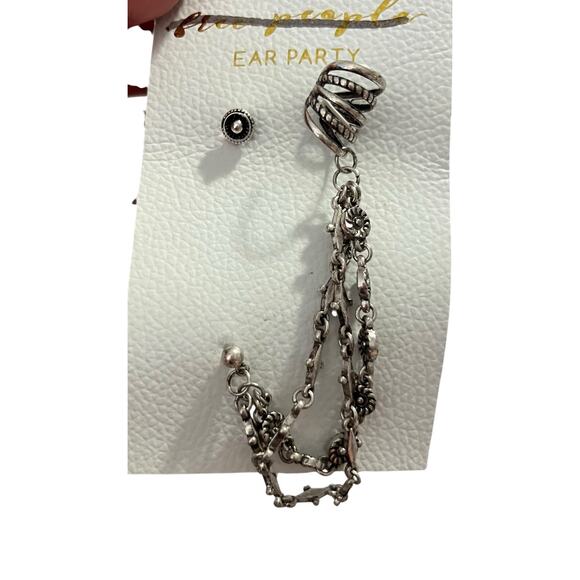 NWT Free People Silver Ear Cuff with Chain Earrings - Picture 1 of 5